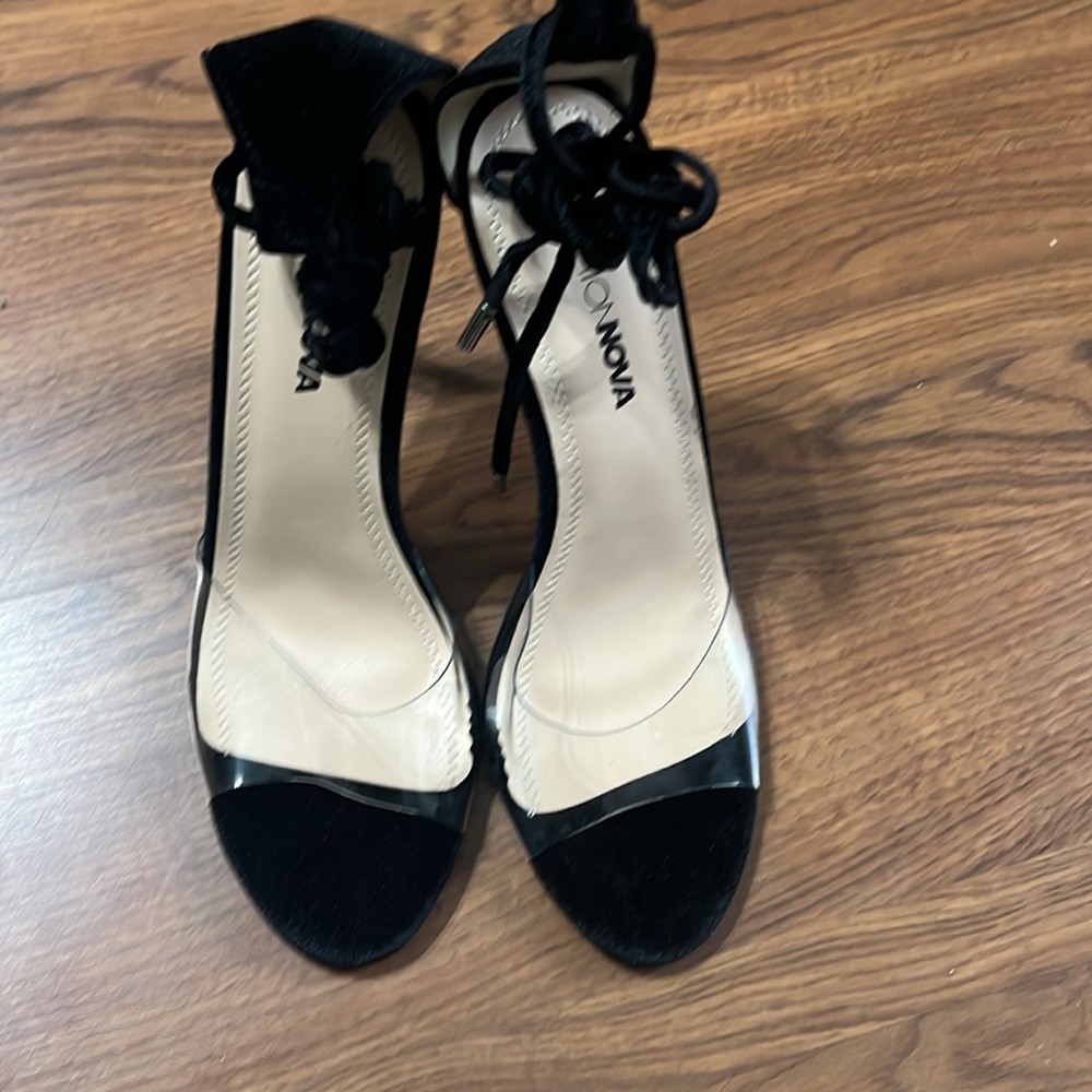 Black heels with clear too strap